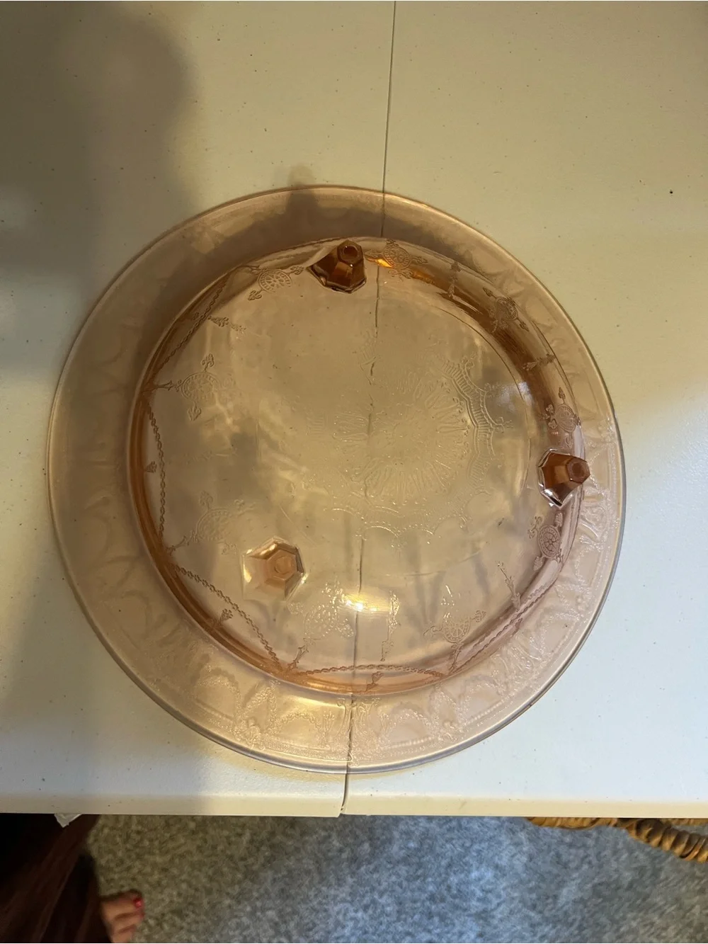 Hocking Pink Depression Glass Cameo Pattern Footed bowl
